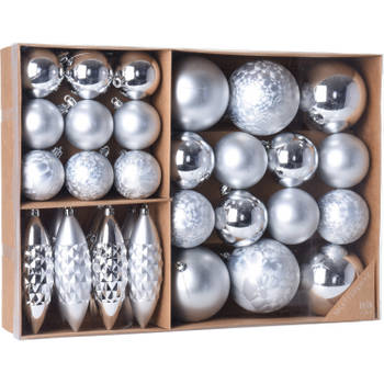 Kerstboomversiering set met 31 kerstornamenten zilver van kunststof - Kerstbal
