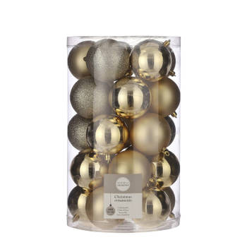 25x Kunststof kerstballen goud 8 cm - Kerstbal