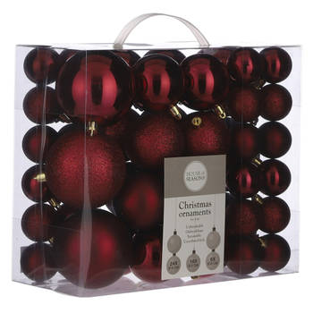 Kerstboomversiering pakket met 92x donkerrode plastic kerstballen - Kerstbal