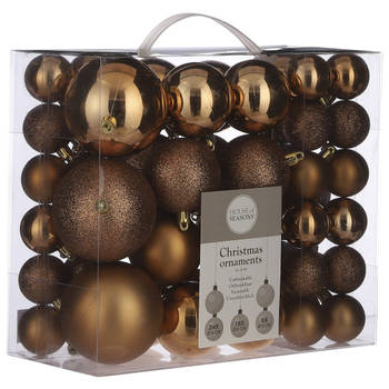 46x stuks kunststof kerstballen koper bruin 4, 6 en 8 cm - Kerstbal