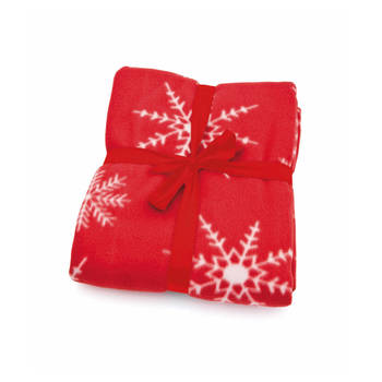 Fleece deken/plaid rode sneeuwvlokken print 120 x 150 cm - Plaids