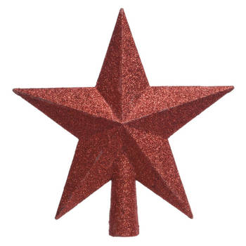 Decoris kerstboom piek - ster vorm - rood - glitter - 19 cm - kerstboompieken