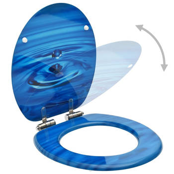 The Living Store Toiletbril - MDF - Chroom-zinklegering - 42.5 x 35.8 cm - Soft-close - Verstelbare scharnieren - Blauw