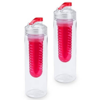 2x Water fles met fruitfilter rood 700 ml - Drinkflessen