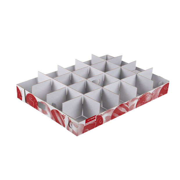 Kerst opbergbox Nesta 60L + verhoogd deksel met trays voor 60 ballen - transparant rood