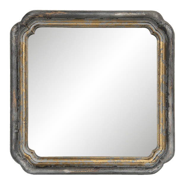 Clayre & Eef Wandspiegel 44*6*44 cm Goudkleurig Hout Glas Vierkant Grote Spiegel Muur Spiegel Wand Spiegel Goudkleurig
