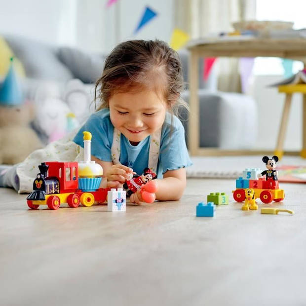 LEGO DUPLO 10941 Mickey en Minnie verjaardagstrein, speelgoedtrein voor baby's met cake en ballonnen