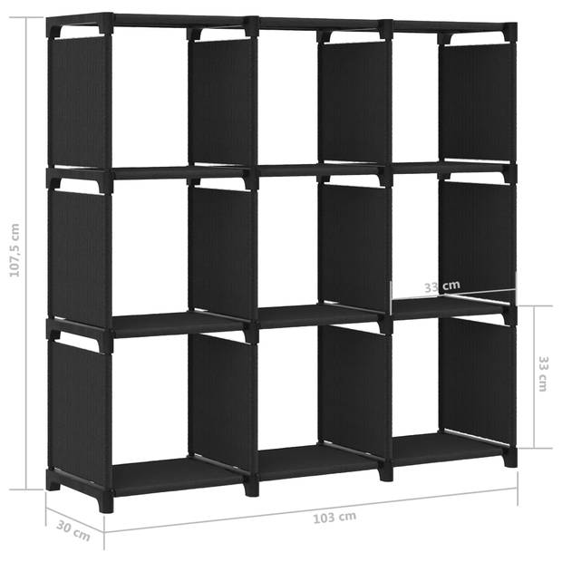 vidaXL Kast met 9 vakken 103x30x107,5 cm stof zwart