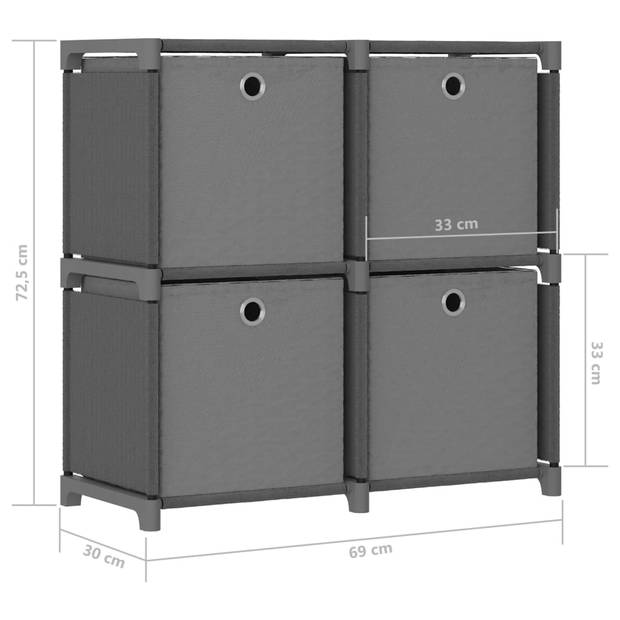 vidaXL Kast met 4 vakken met boxen 69x30x72,5 cm stof grijs