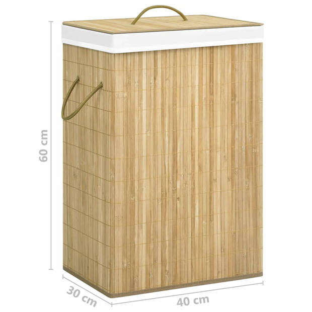 The Living Store Bamboe Wasmand - 40 x 30 x 60 cm - Uitneembare voering - Opvouwbaar