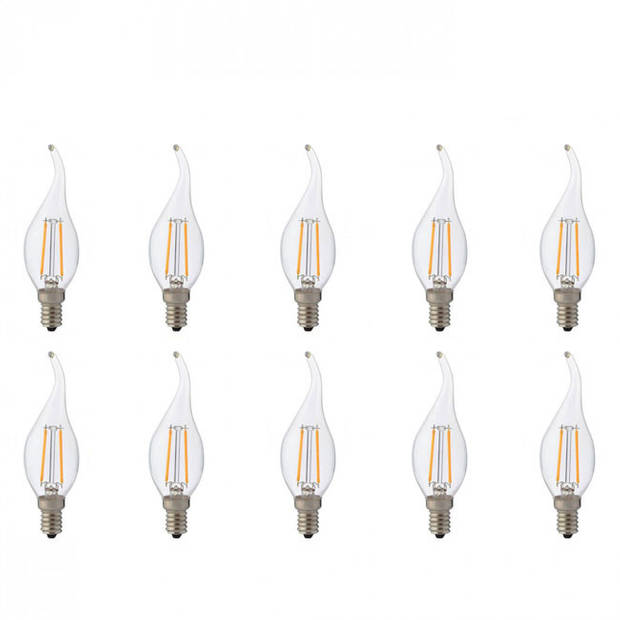 LED Lamp 10 Pack - Kaarslamp - Filament Flame - E14 Fitting - 4W - Warm Wit 2700K