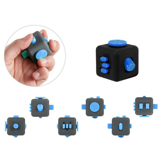 Banzaa Fidget Cube – Wriemel Kubus Zwart Blauw