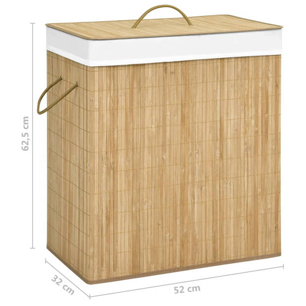 The Living Store Bamboe Wasmand - Rechthoekig - 52 x 32 x 62.5 cm - 100 L - Uitneembare voering