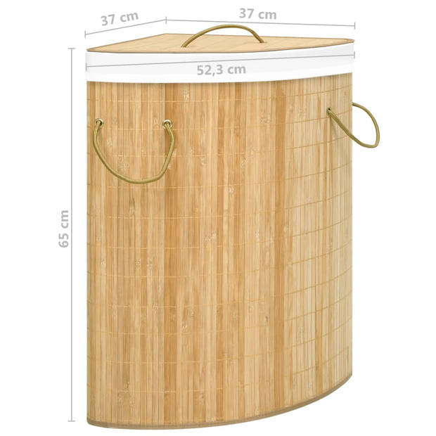 The Living Store Bamboe Hoekwasmand - 52.3 x 37 x 65 cm - 60 L - Uitneembare stoffen voering - Milieuvriendelijk