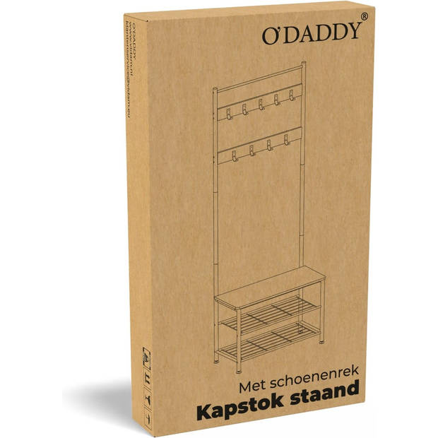 O'DADDY® staande kapstok – kapstok met schoenenrek – zwart – garderoberek met 9 haken en 2-laags schoenenrek