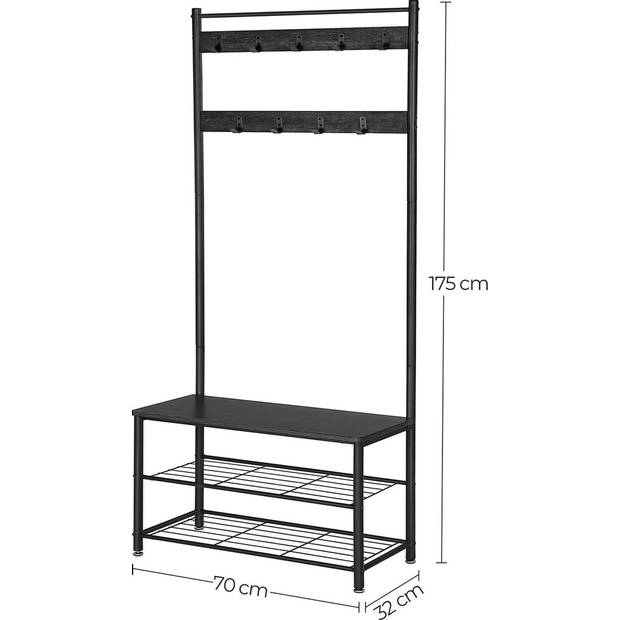 O'DADDY® staande kapstok – kapstok met schoenenrek – zwart – garderoberek met 9 haken en 2-laags schoenenrek