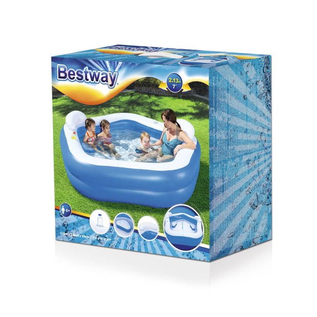 Bestway Zwembad - Vijfhoekig - Opblaasbaar - 213 x 207 x 69 cm - Drankjeshouders - Hoofdsteunen