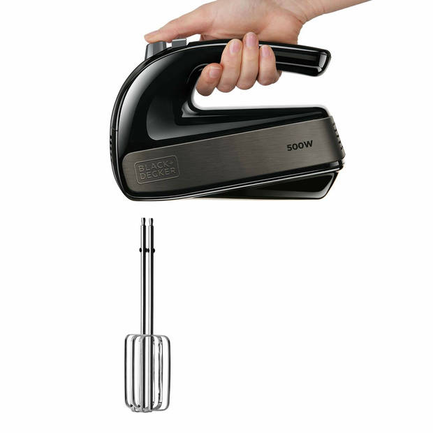 BLACK+DECKER Handmixer BXMX500E - 2 Gardes - 2 Deeghaken - 5 Standen + Turbo