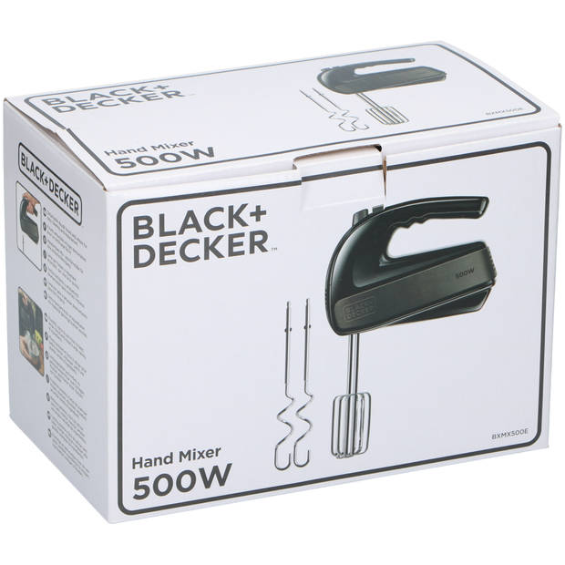 BLACK+DECKER Handmixer BXMX500E - 2 Gardes - 2 Deeghaken - 5 Standen + Turbo