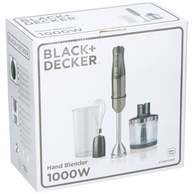 BLACK+DECKER Staafmixer BXHBA1000E - Blender - 1000 Watt - 4 Accessoires - 20 Standen