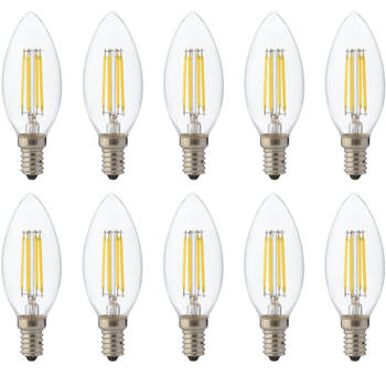 LED Lamp 10 Pack - Kaarslamp - Filament - E14 Fitting - 6W Dimbaar - Warm Wit 2700K