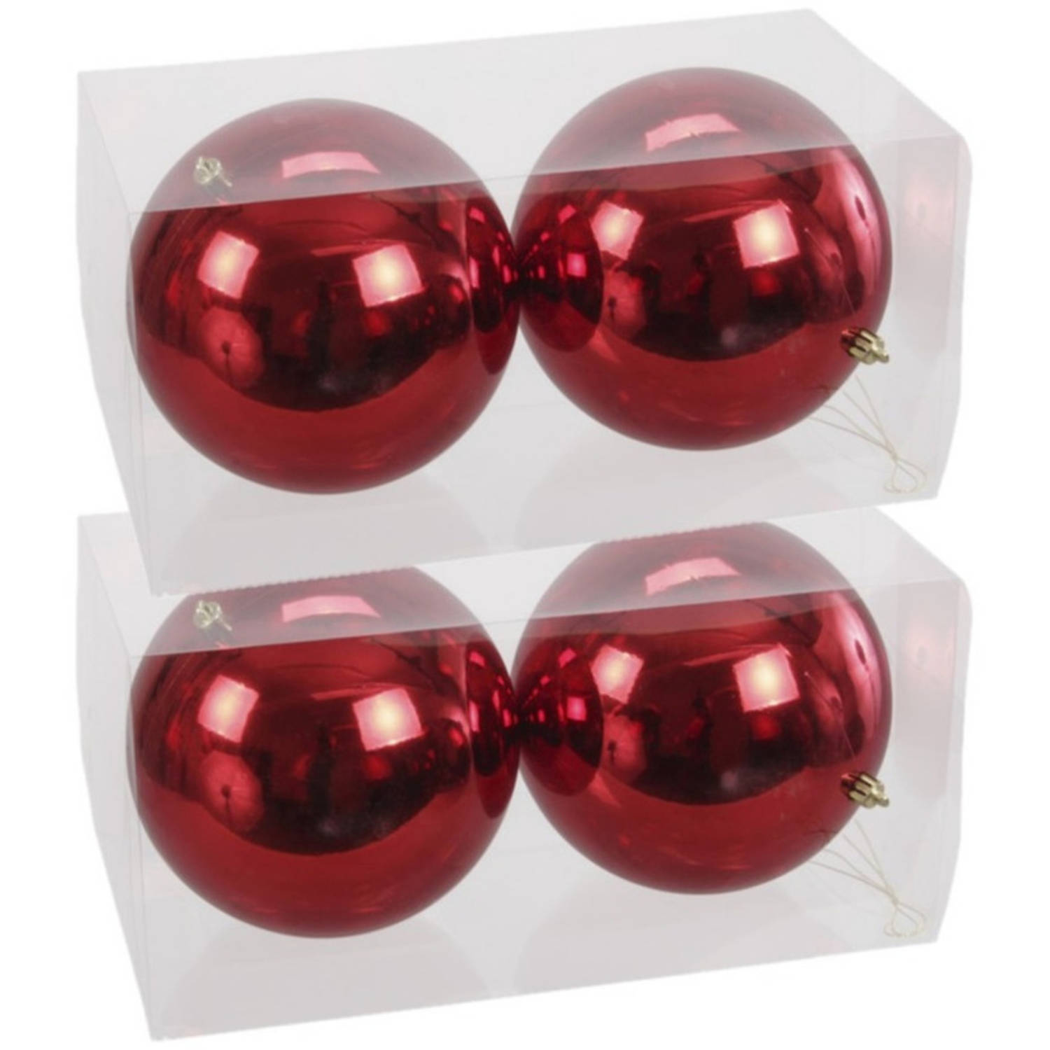 4x Grote kunststof kerstballen rood 15 cm - Kerstbal