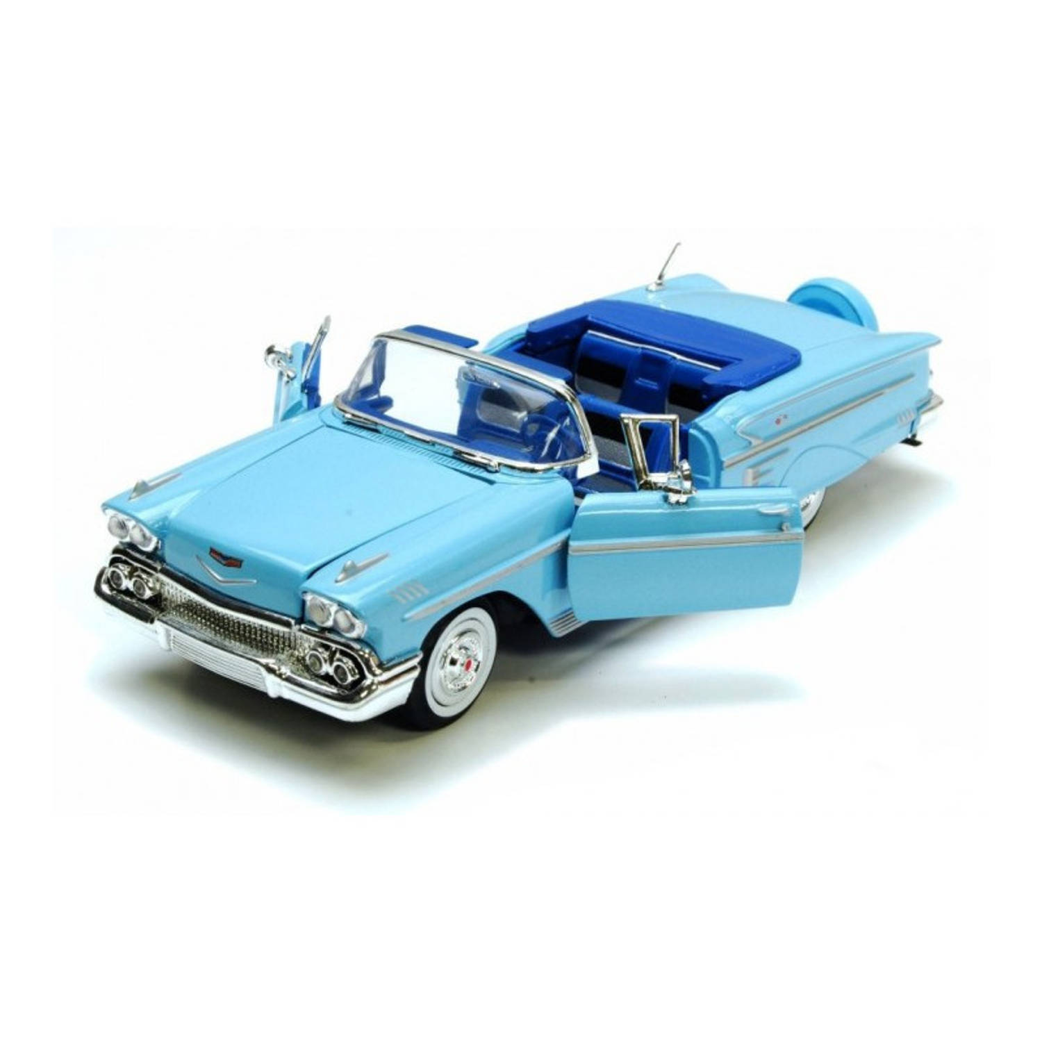 Modelauto Chevrolet Impala 1958 blauw 22 x 8 x 6 cm - Schaal 1:24 - Speelgoedauto - Miniatuurauto