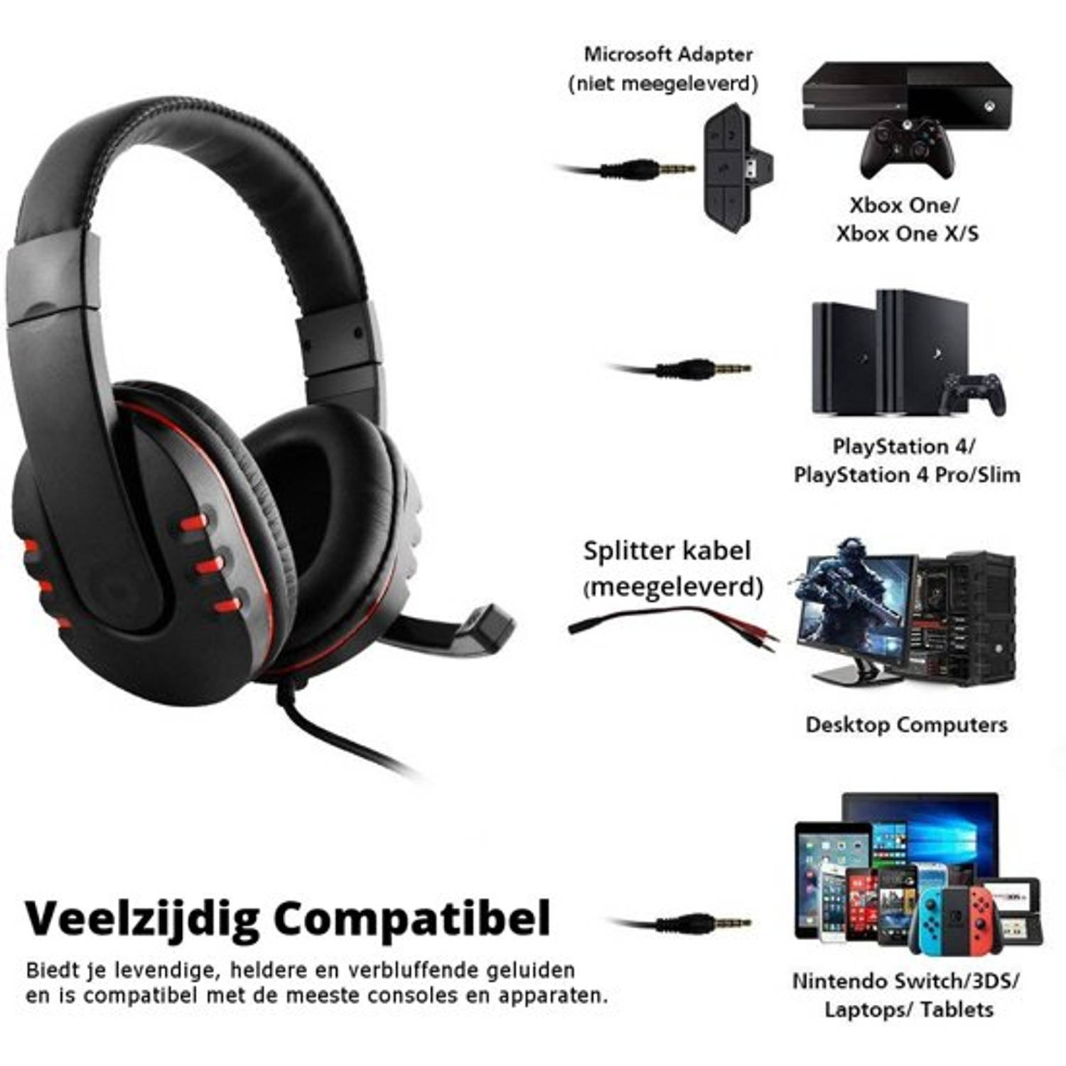Proberen betalen Wegrijden Gaming Headset met Microfoon PS4, PC, Windows, Mobile, Xbox One – Wired met  Volumeregeling– Rood/Zwart | Blokker