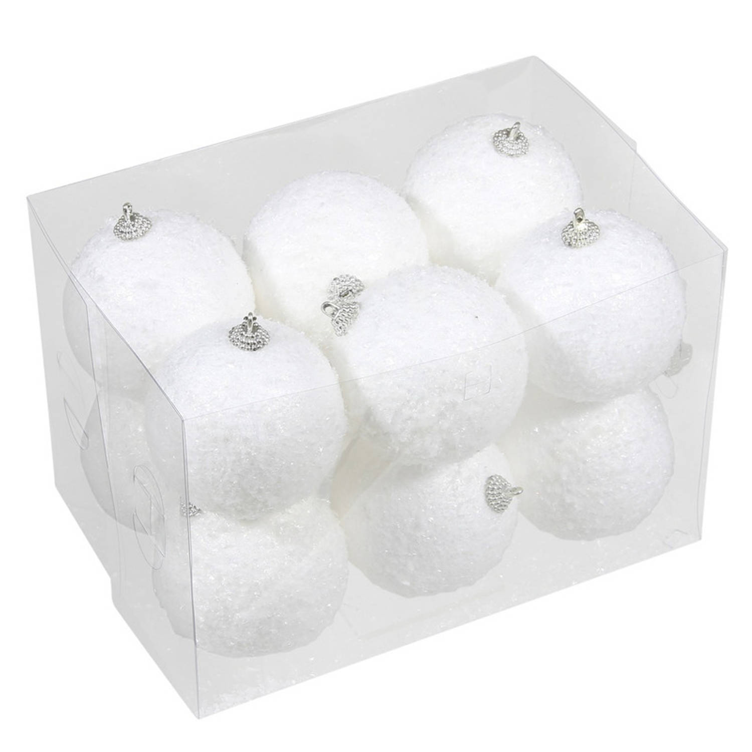12x Kleine Kunststof Kerstballen Met Sneeuw Effect Wit 8 Cm Kerstbal