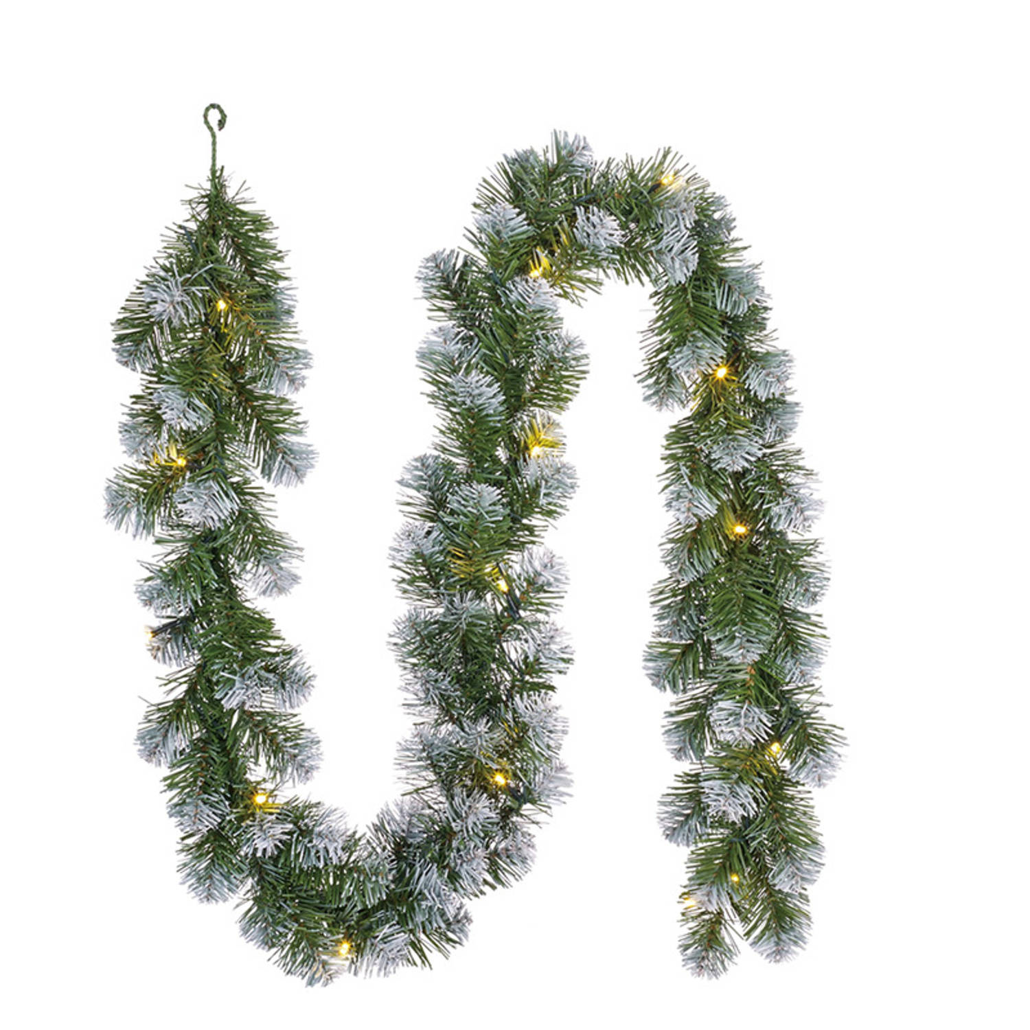 Dennenslinger/dennen Guirlande Groen Met 15 Led Lampjes En Sneeuw 20 X 180 Cm - Kerstslingers