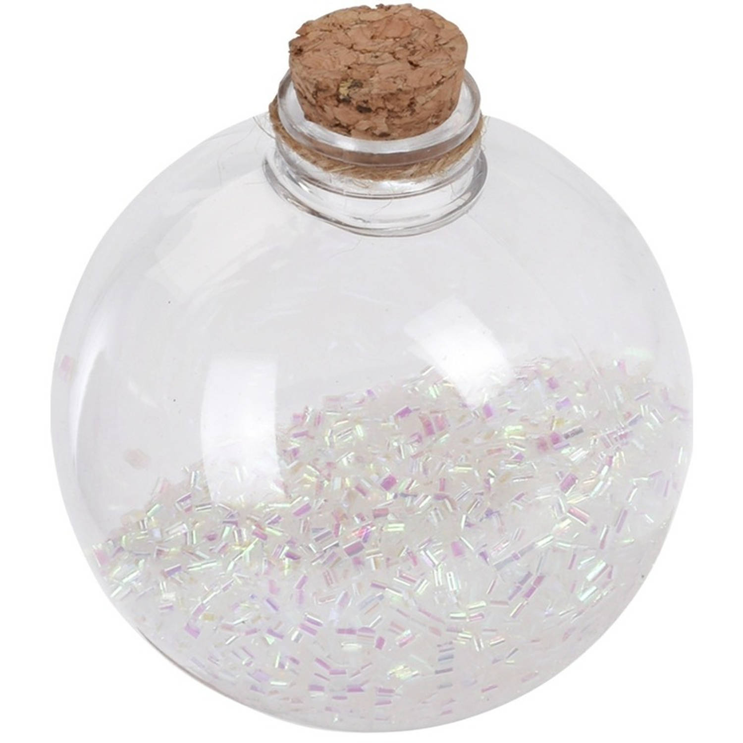 6x Transparante Fles Kerstballen Met Witte Glitters 8 Cm Onbreekbare Kerstballen Kerstboomversiering