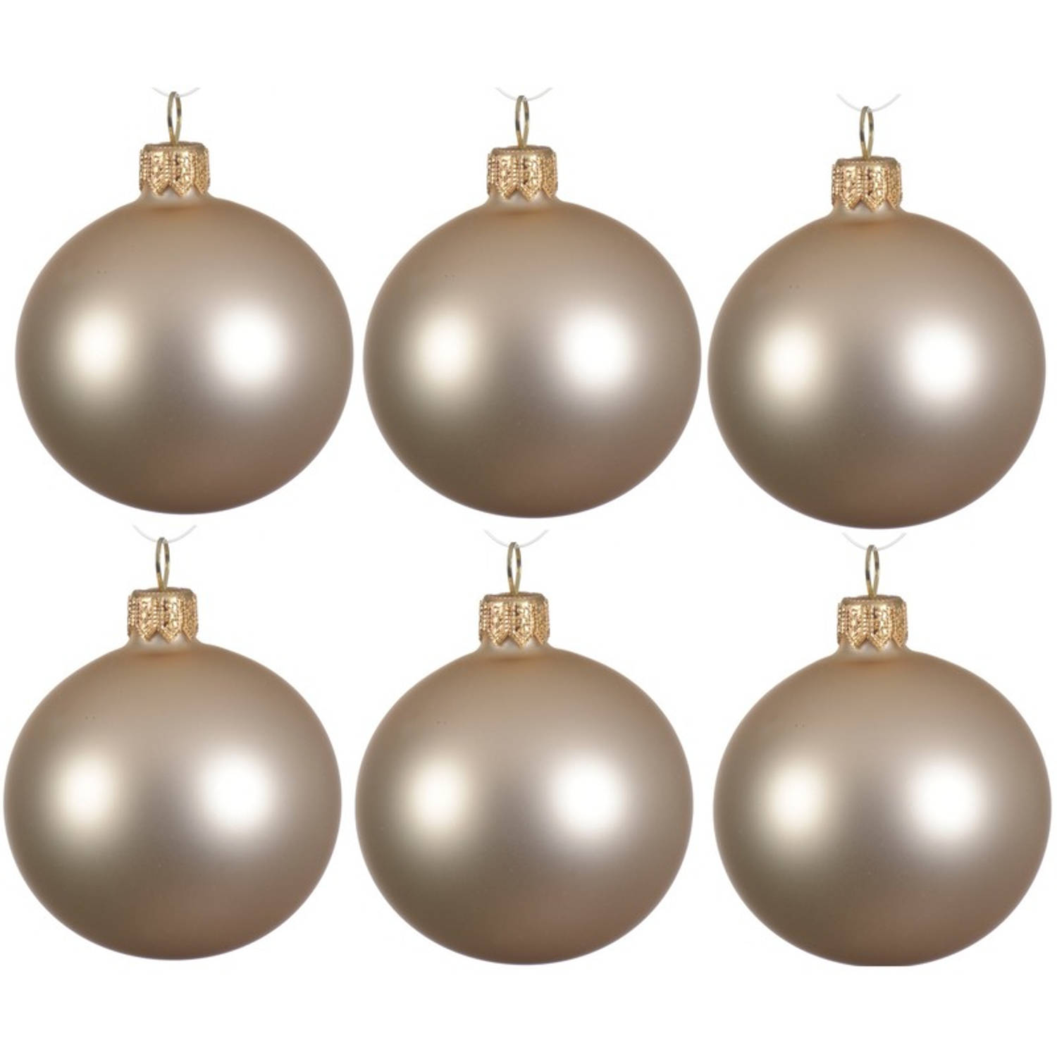 12x Licht Parel-champagne Glazen Kerstballen 8 Cm Mat-matte Kerstboomversiering Licht Parel-champagn
