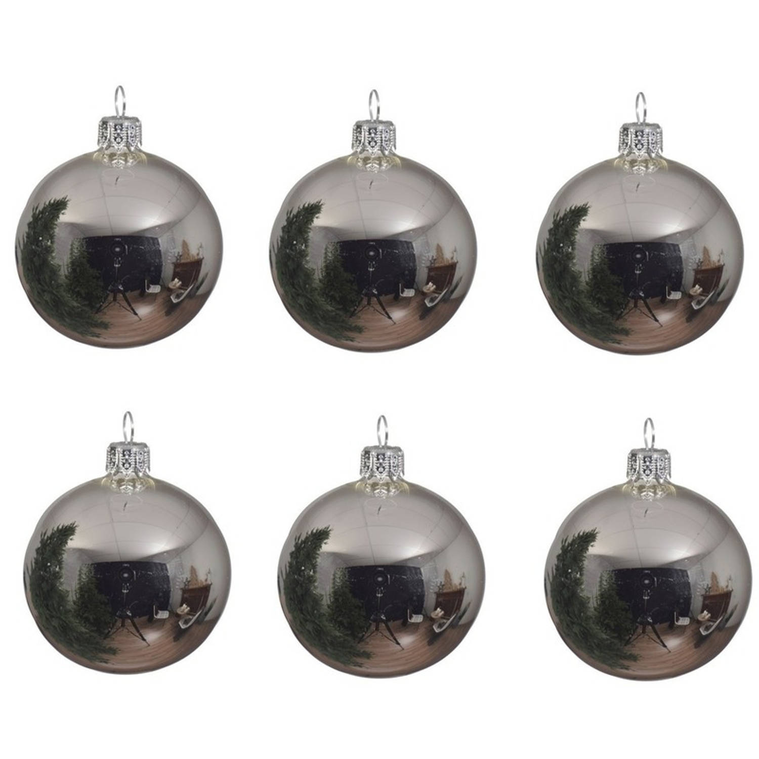 12x Zilveren Glazen Kerstballen 8 Cm Glans-glanzende Kerstboomversiering Zilver