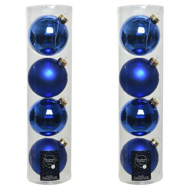 8x Kobalt blauwe glazen kerstballen 10 cm glans en mat Kerstbal Blokker