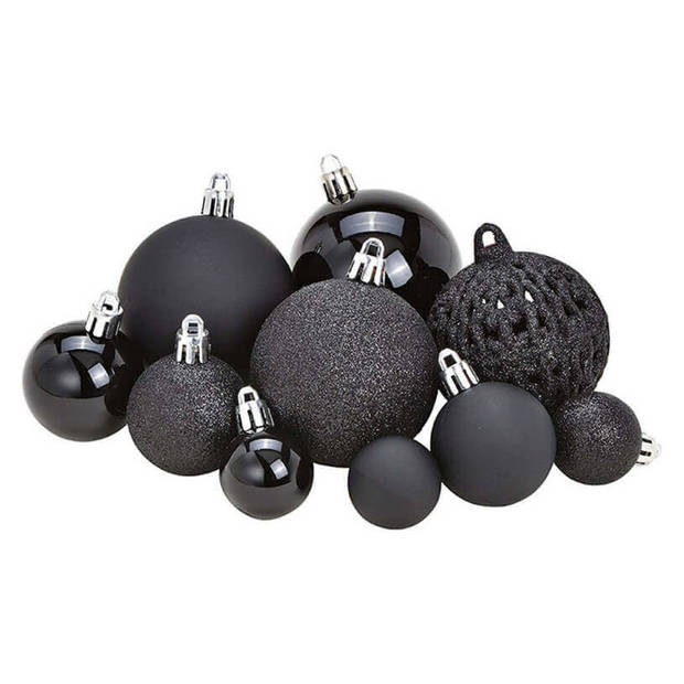 Kerstboomversiering 50x zwarte plastic kerstballen - Kerstbal