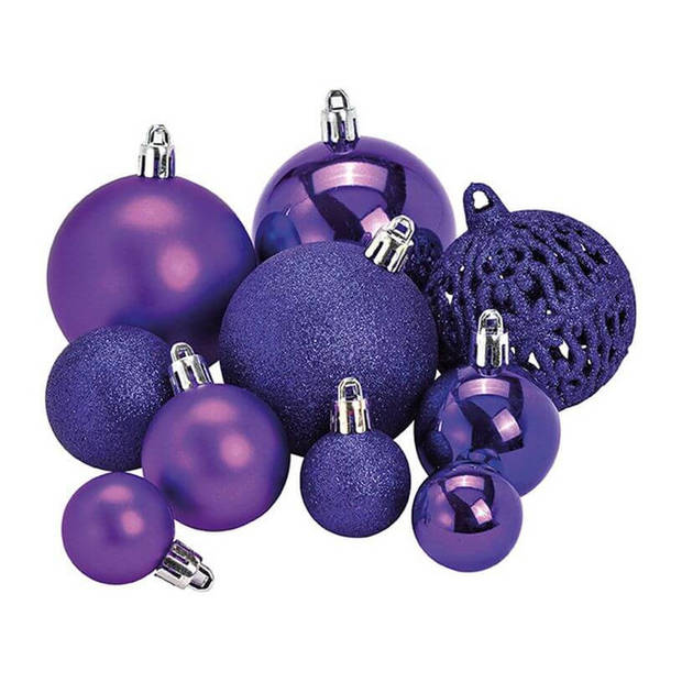 Kerstboomversiering 50x paarse plastic kerstballen - Kerstbal