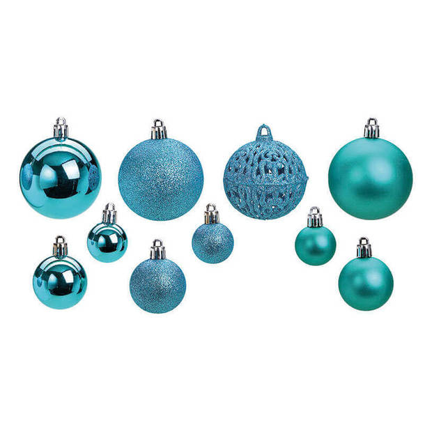 Kerstboomversiering 50x turquoise blauwe plastic kerstballen - Kerstbal