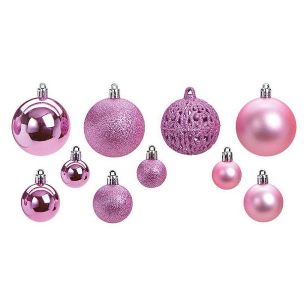 Kerstboomversiering 50x roze plastic kerstballen 3/4/6 cm - Kerstbal