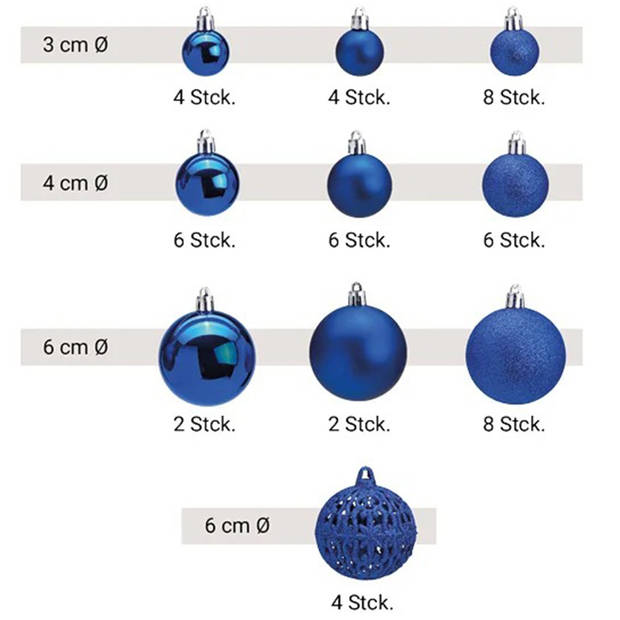 Kerstboomversiering 50x blauwe plastic kerstballen 3/4/6 cm - Kerstbal