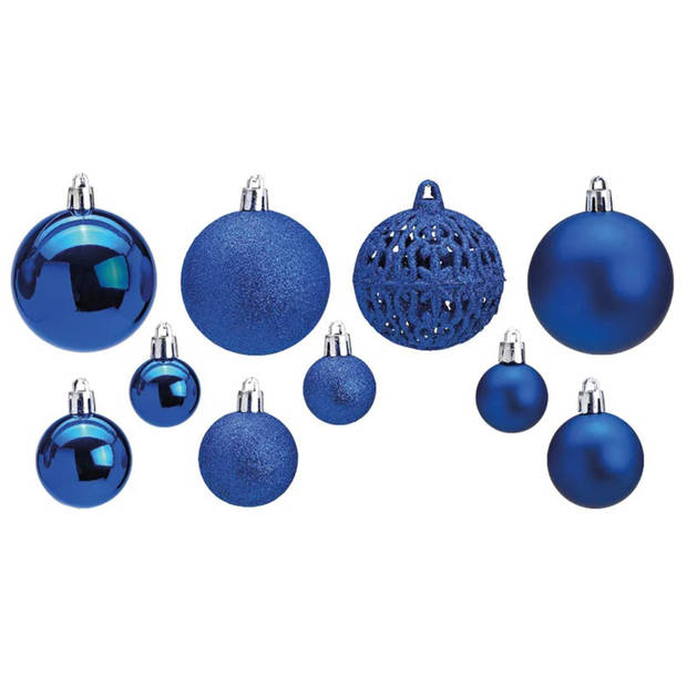 G. Wurm Kerstballen - 50ST - blauw - 3 - 4 - 6 cm - kunststof - Kerstbal