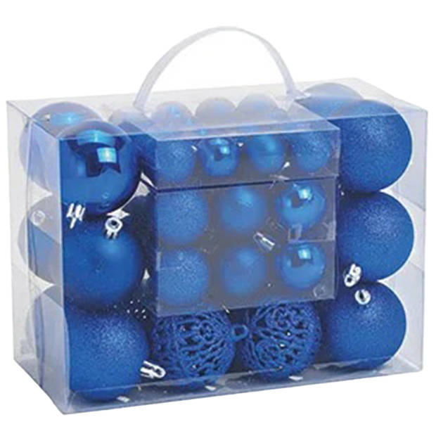 Kerstboomversiering 50x blauwe plastic kerstballen 3/4/6 cm - Kerstbal