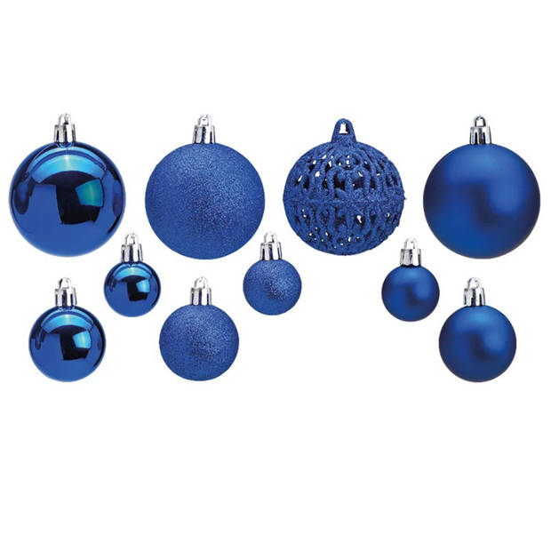 Kerstboomversiering 100x blauwe plastic kerstballen 3/4/6 cm - Kerstbal