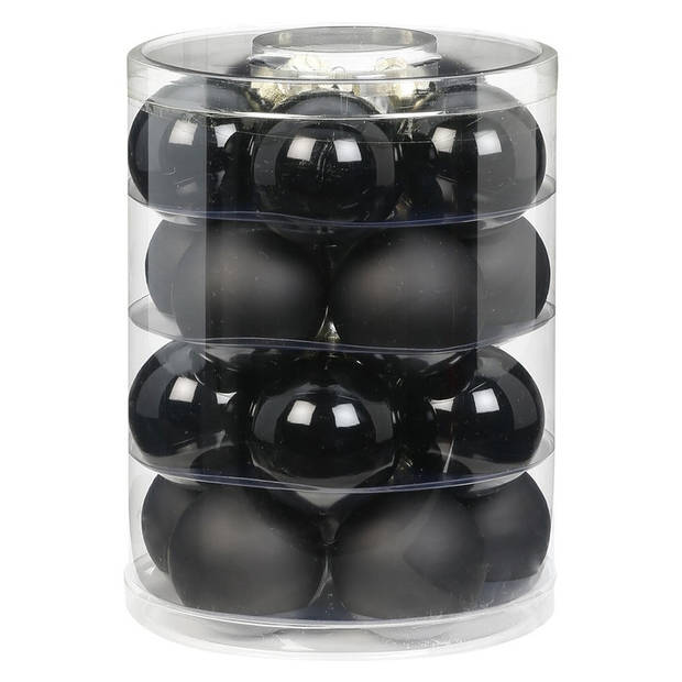 Tube met 60x zwarte kerstballen van glas 6 cm glans en mat - Kerstbal