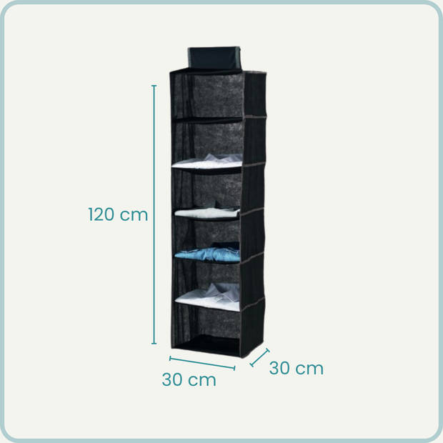 Nordix Kast Organizer - Hangend - Ophangbaar - Kleding organizer - Verdeler - 6 Vakken - 30x30x120 cm