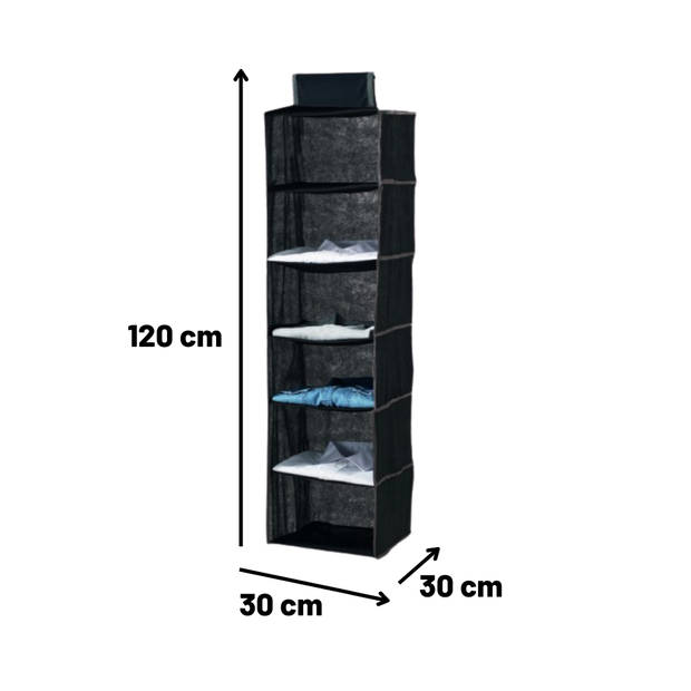 Nordix Kast Organizer - Hangend - Ophangbaar - Kleding - Verdeler - 6 Vakken - 30x30x120 cm