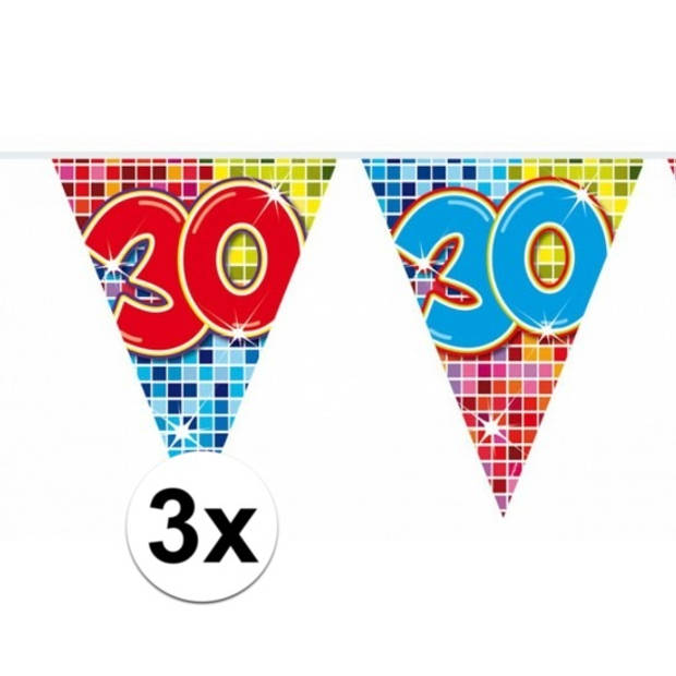 3x Mini vlaggetjeslijn slingers verjaardag versiering 30 jaar - Vlaggenlijnen