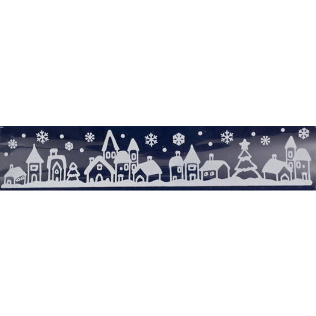 2x Witte kerst raamstickers witte stad met huizen 12,5 x 58,5 cm - Feeststickers