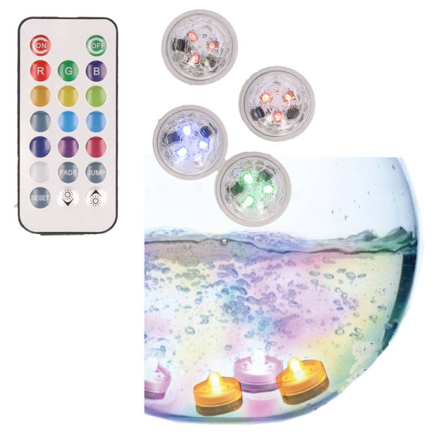4x Gekleurde LED theelichtjes/waxinelichtjes voor in het water - LED kaarsen