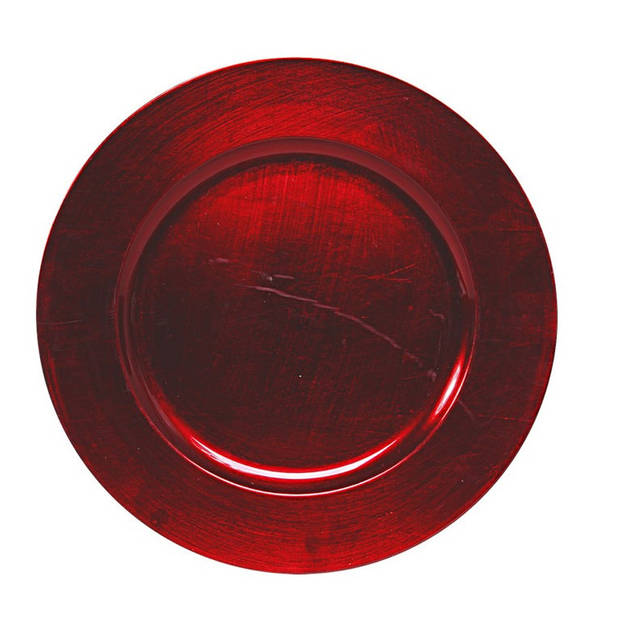 1x Ronde kaarsenborden/onderborden rood glimmend 33 cm - Kaarsenplateaus