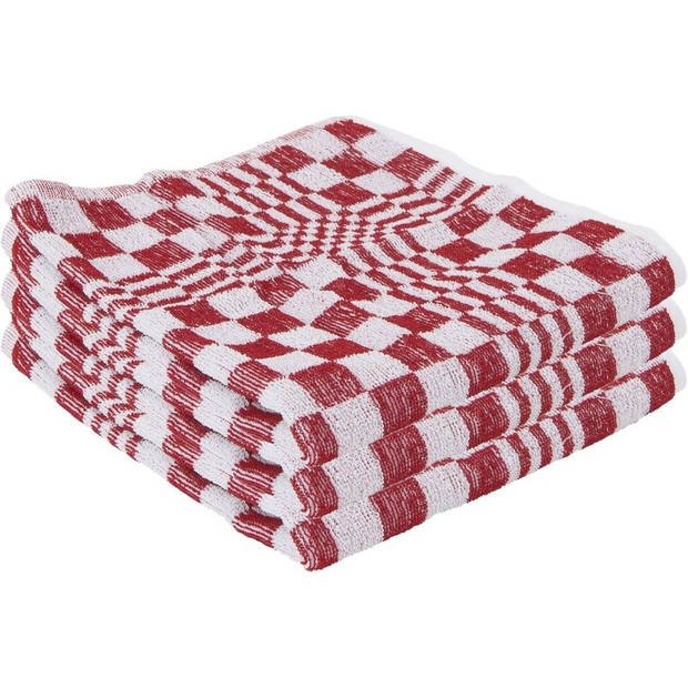 6x Rode handdoek / keukendoek met blokjesmotief 50 x 50 cm - Handdoeken